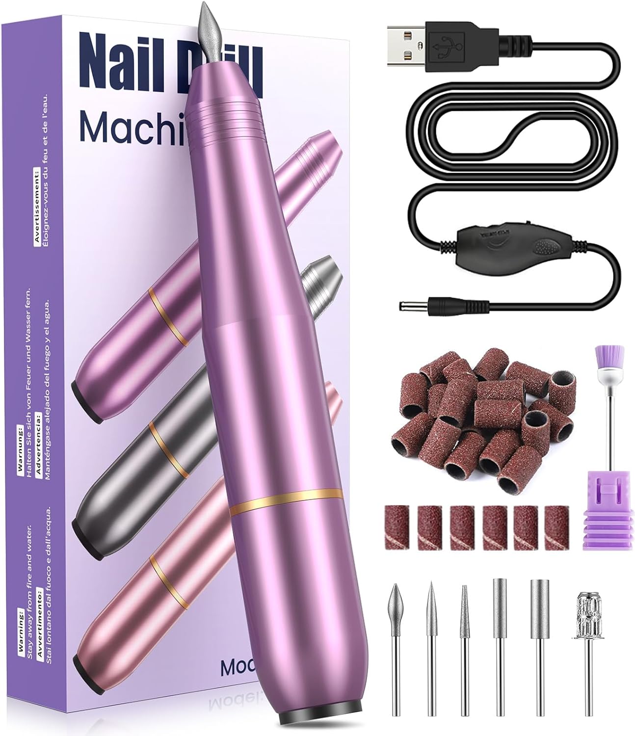 Professional Electric Nail Drill Machine – 20,000 RPM Adjustable Speed Manicure & Pedicure Set with 6 Drill Bits, Low Vibration & Noise – Ideal for Gel & Acrylic Nails