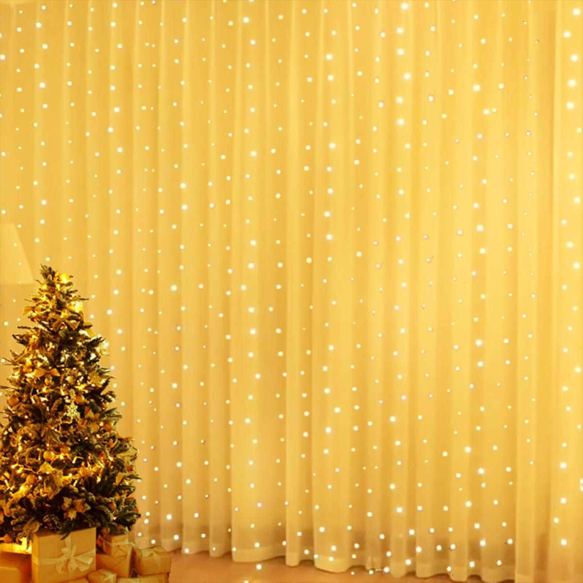 Vulisox Curtain Fairy Lights Indoor, 3mx3m 300LED Curtain Light USB Powered Waterproof String Lights 8 Mode Remote Control Timer, Fairy Lights for Christmas, Garden, Home Decor(Warm White)