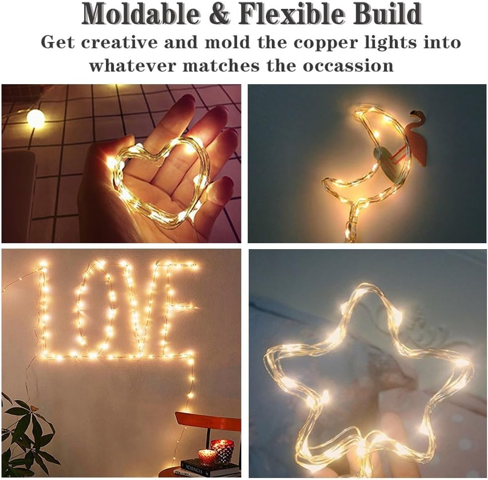 Makion Led String Lights 100 LEDs Decorative Fairy Battery Powered String Lights, Copper Wire Light for Bedroom,Wedding(33ft/10m Warm White)