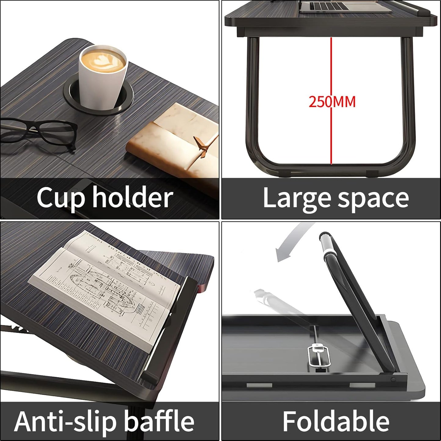 Laptop Desk, Laptop Bed Table with Foldable Legs & Cup Slot, Reading Holder Notebook Stand Breakfast Bed Tray Book Holder for Sofa, Bed, Terrace, Balcony
