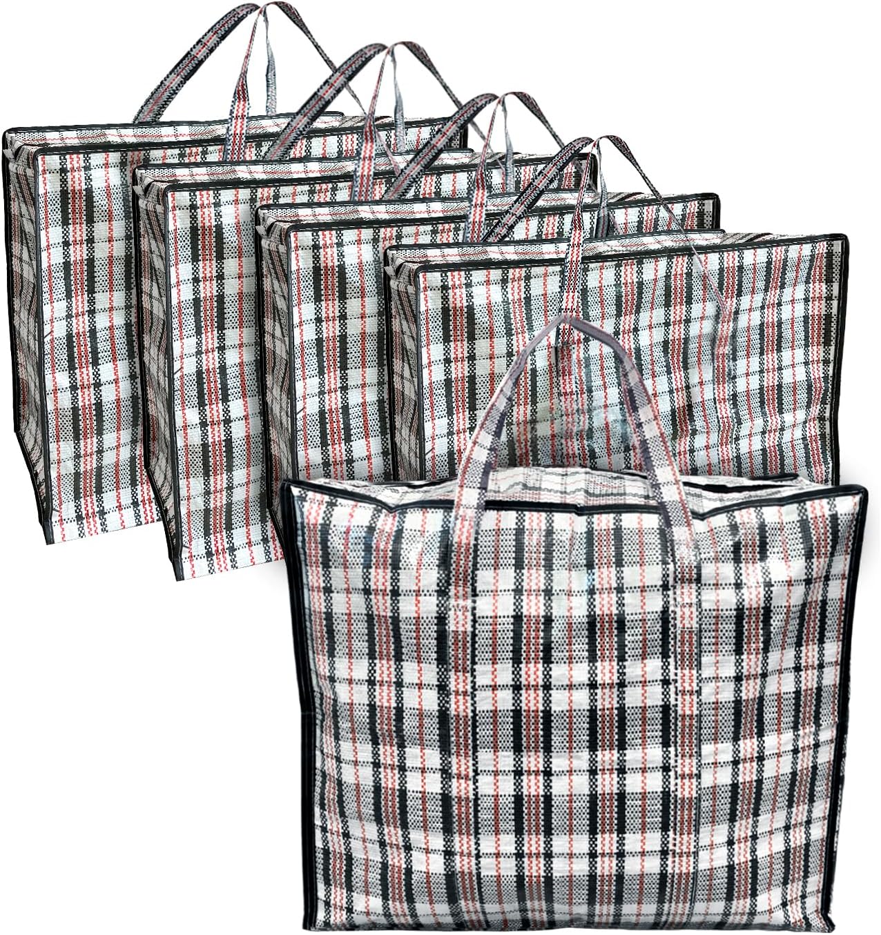 ANSIO Large Laundry Bags Pack of 5 Storage Bags Reusable Laundry Bags with Zips Ideal for Moving House Clothing & Wardrobe Storage (60L x 25W x 50H cm)