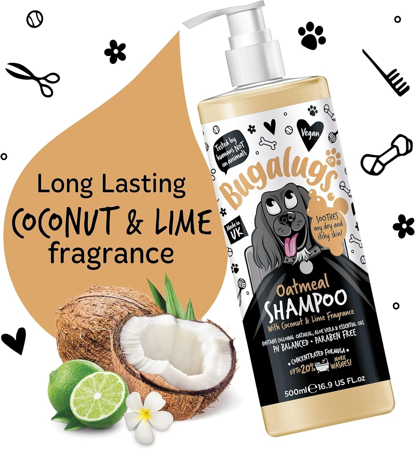 Itchy Dog Shampoo with Oatmeal & Aloe Vera Dog professional Vegan dog grooming products for smelly dogs with fragrance can use as puppy shampoo (500ml)