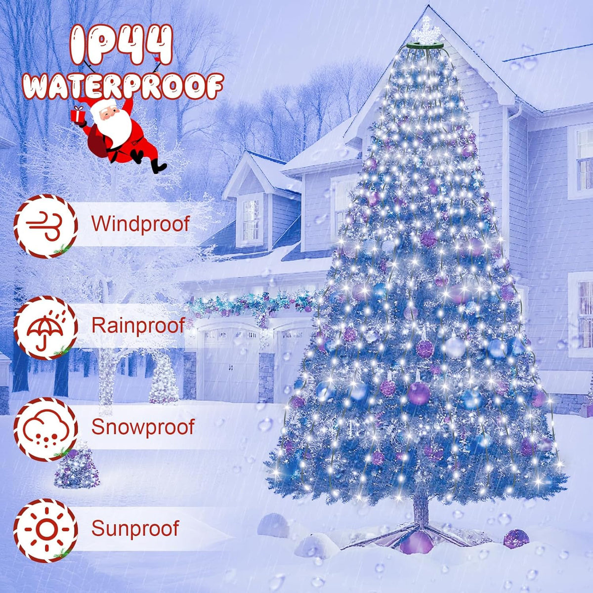 Gcstnn Christmas Tree Lights, 2m*16 Lines 400 LEDs Fairy Lights Mains Powered with 8 Light Modes,Memory & Timing Function,Waterproof for 1.5-2.5M(5-10ft) Christmas Tree Indoor and Outdoor- Cool White