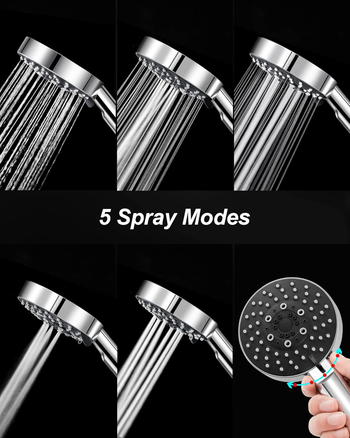 Shower Head, Magichome High Pressure Shower Head with 5 Spray Modes, Turbocharged Design Powerful Shower Heads for Low Water Pressure