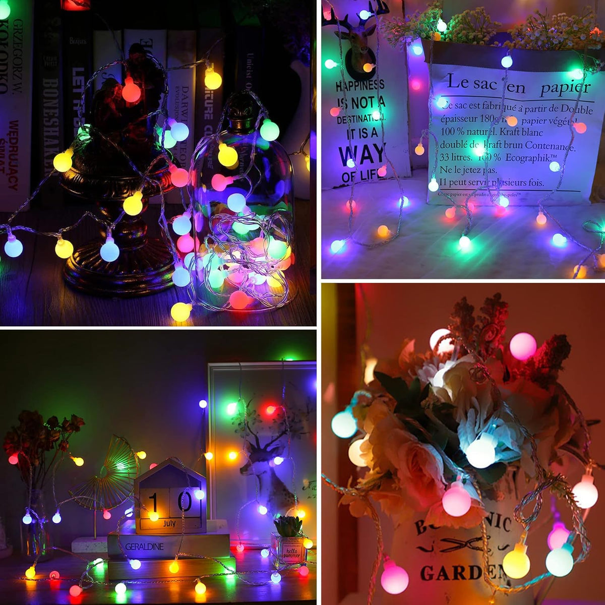 Fairy Lights Battery, 7M 60 LED Globe String Lights with 8 Lighting Modes, Fairy Light Battery Waterproof for Indoor, Outdoor, Christmas (Multi-Coloured)