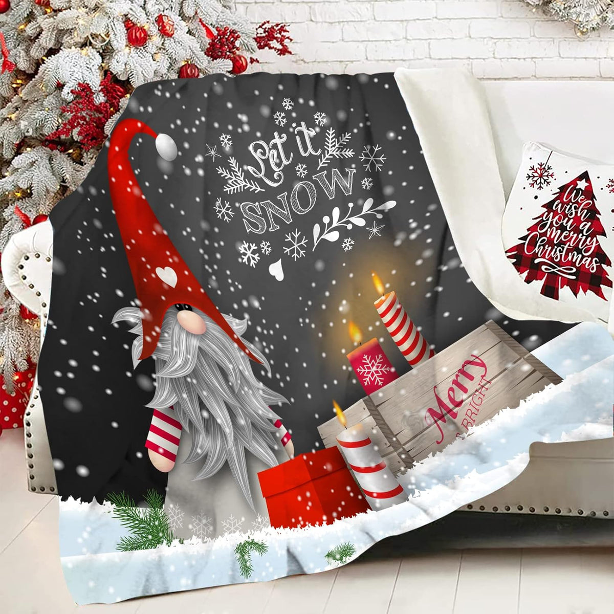 Abaysto Christmas Throws for Sofa, Christmas Gonk Blanket Fluffy Microfiber Blanket Throw Over for Bed, Sofa, Couch-Gnome, Large 50 x 60 Inch (127 x 152cm)