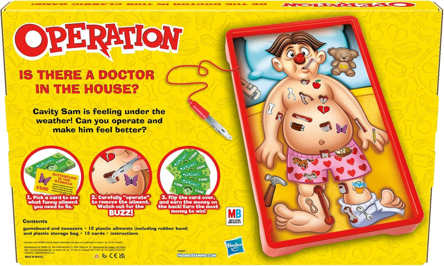Operation Electronic Board Game with Doctor Cards and Funny Ailments, 1+ Player, Funny Kids' Games, for Boys & Girls aged 6 Plus
