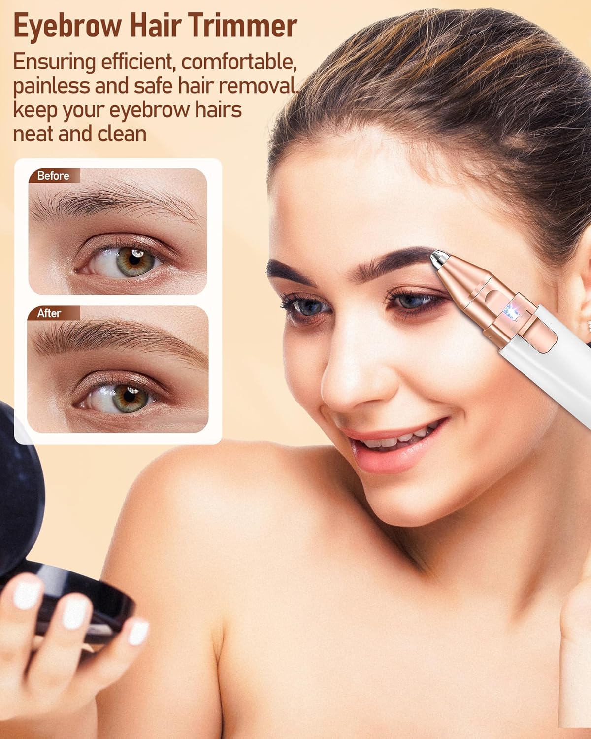 2-in-1 Eyebrow & Facial Hair Trimmer for Women – Gentle Hair Removal with Built-In LED Light, Ideal for Face, Lips & Body