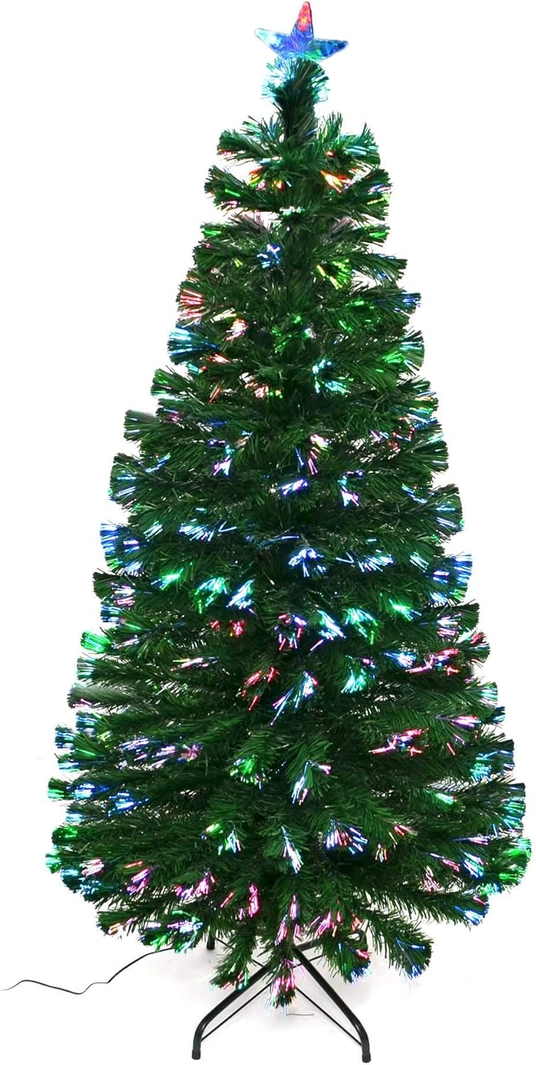 New Christmas Tree X-Mas Tree Fiber Optic Color Changing Multi Colour Led Lights With Star Free Standing Indoor Tree Lights XMAS Gift (7 FT)