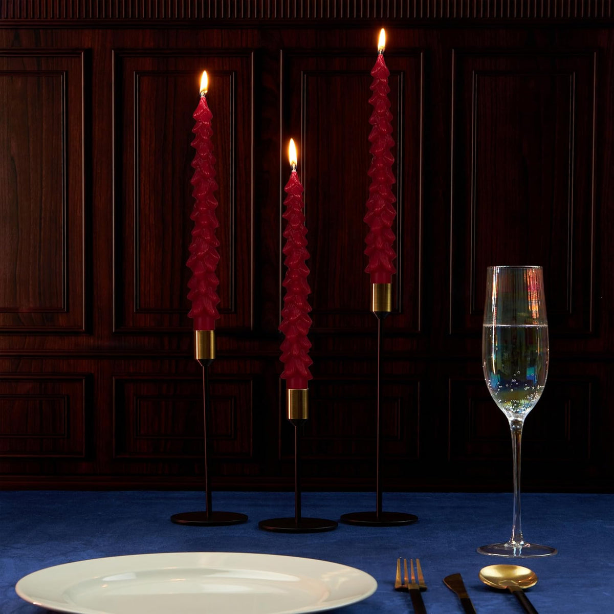 Deco Express Christmas Tree Candles Set of 3 or 6, Dinner Candles 7 Hr Burn, Table Centrepiece Festive Decor Xmas Holiday, Gift Set Home Decoration (Red, 6 Pcs)