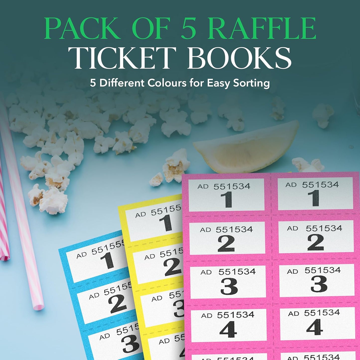 SIC ยฎ 5-Pack Raffle Tickets Books 1-1000 โ Cloakroom & Tombola Drum Tickets with Security Numbering โ Numbered Raffle Books โ Ideal for Fundraising, Prize Draws & Charity Events