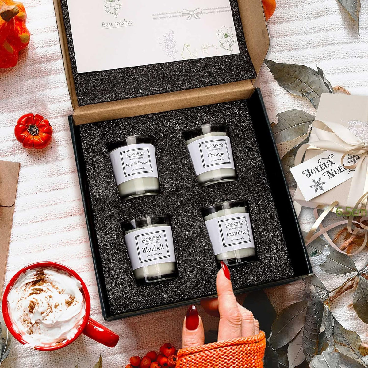 Scented Candles Gift Set, Soy Wax Candle of Jasmine, Pear & Freesia, Orange, Bluebell, Perfect for Women, Birthday, Bath Yoga, Weddings, Christmas, Mother’s Day, Valentine’s Day