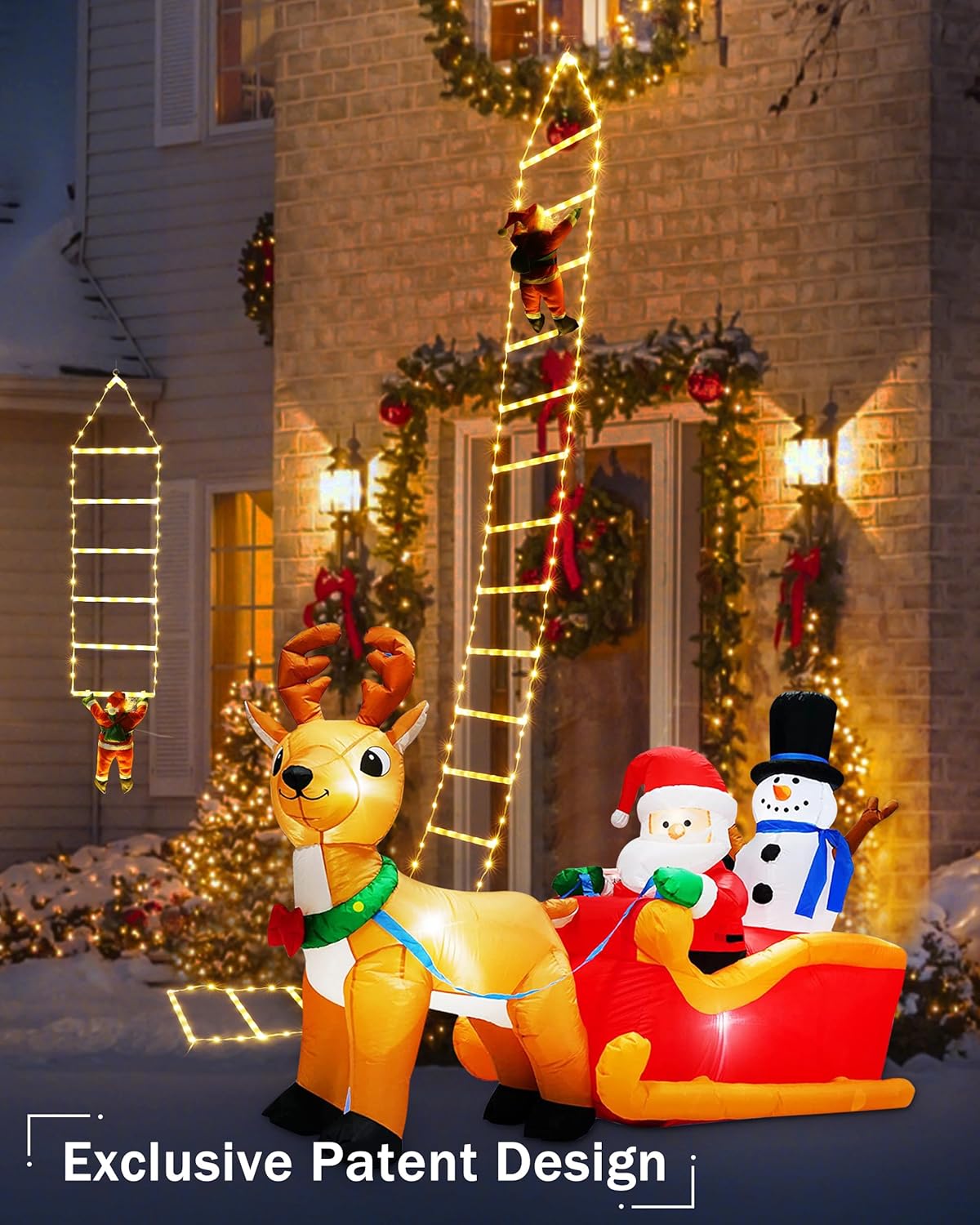 NEXVIN 9.9Ft Christmas Ladder Lights with Santa Claus - 338 LED Christmas Lights, 8 Modes, Timer Memory Function, Mains Powered, Indoor/Outdoor Garden & Xmas Tree Decorations