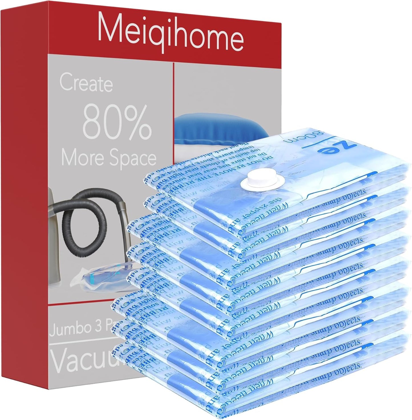 Vacuum Storage Bags 8 Combo (3 Jumbo/3Large/2 Medium), Space Saver Sealer Bags, Airtight Compression Bags for Clothes, Pillows, Comforters, Blankets, Bedding