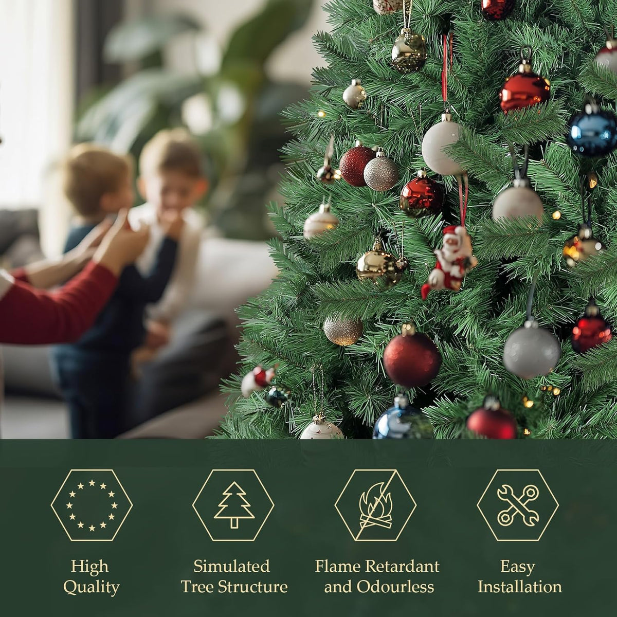 SALCAR 7ft Christmas Tree – Realistic Artificial Christmas Tree with Metal Stand, 210cm Xmas Tree, Quick Setup, Premium Christmas Decoration