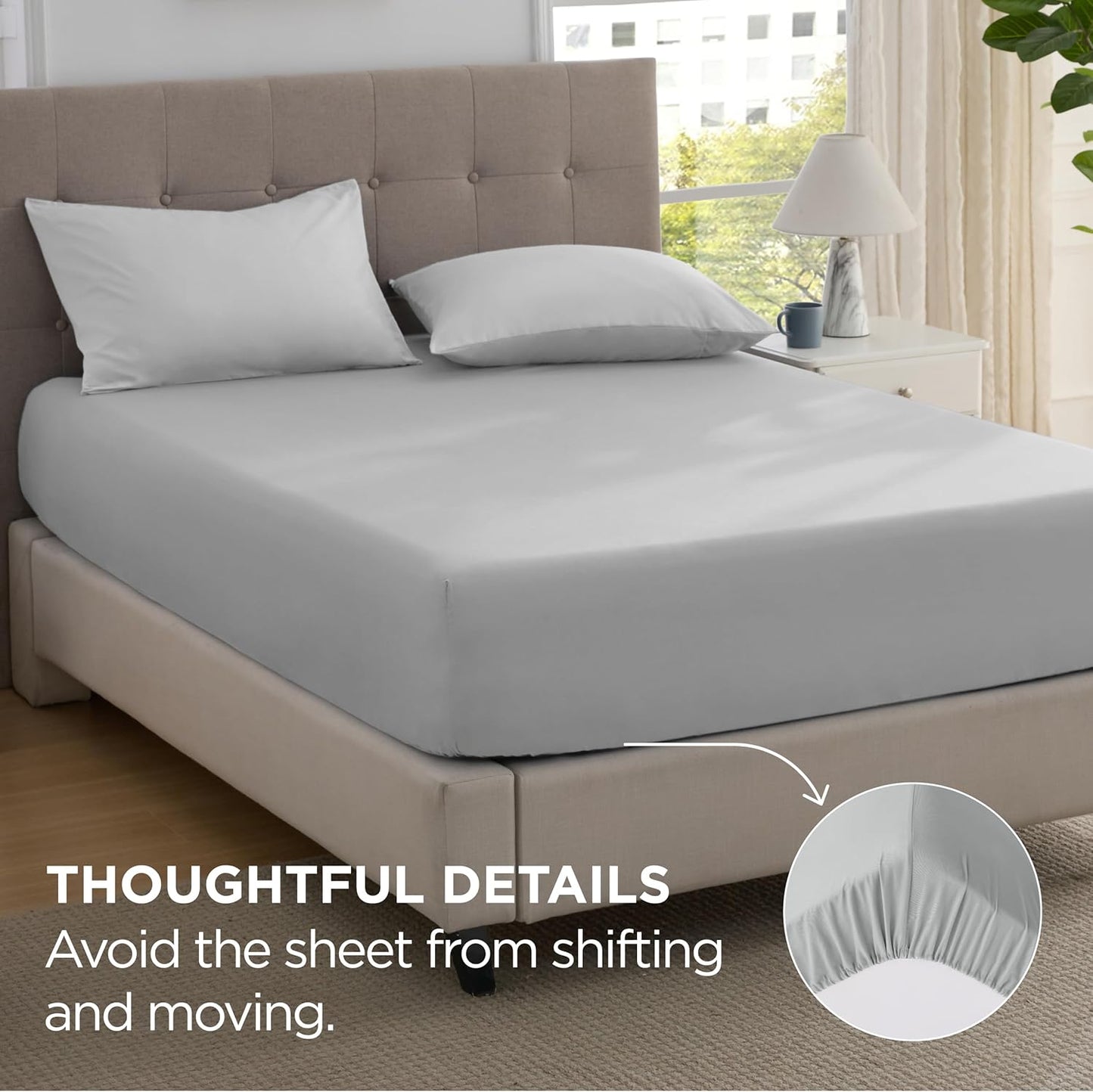 Bedsure Double Fitted Sheet Deep - Bed Sheets Extra Deep Pocket 16 inch (40 cm) made of Soft Brushed Microfiber for Double Bed, Grey, 135x190cm