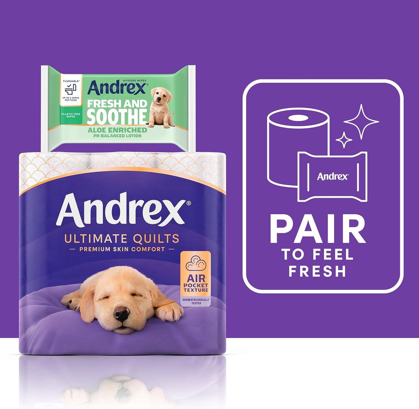 Andrex Ultimate Quilts Toilet Tissue 24 Rolls, Air Pocket Technology for Soft, Thick Sheets - 4 Quilted Toilet Rolls x 6 Packs, FSC Certified