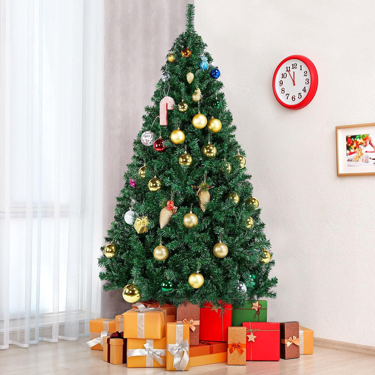 Yaheetech 6ft Hinged Spruce Christmas Tree Holiday Decoration Artificial Unlit Xmas Tree with 1000 PVC Flexible Tips, Green