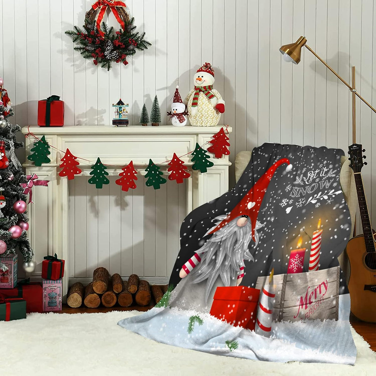 Abaysto Christmas Throws for Sofa, Christmas Gonk Blanket Fluffy Microfiber Blanket Throw Over for Bed, Sofa, Couch-Gnome, Large 50 x 60 Inch (127 x 152cm)