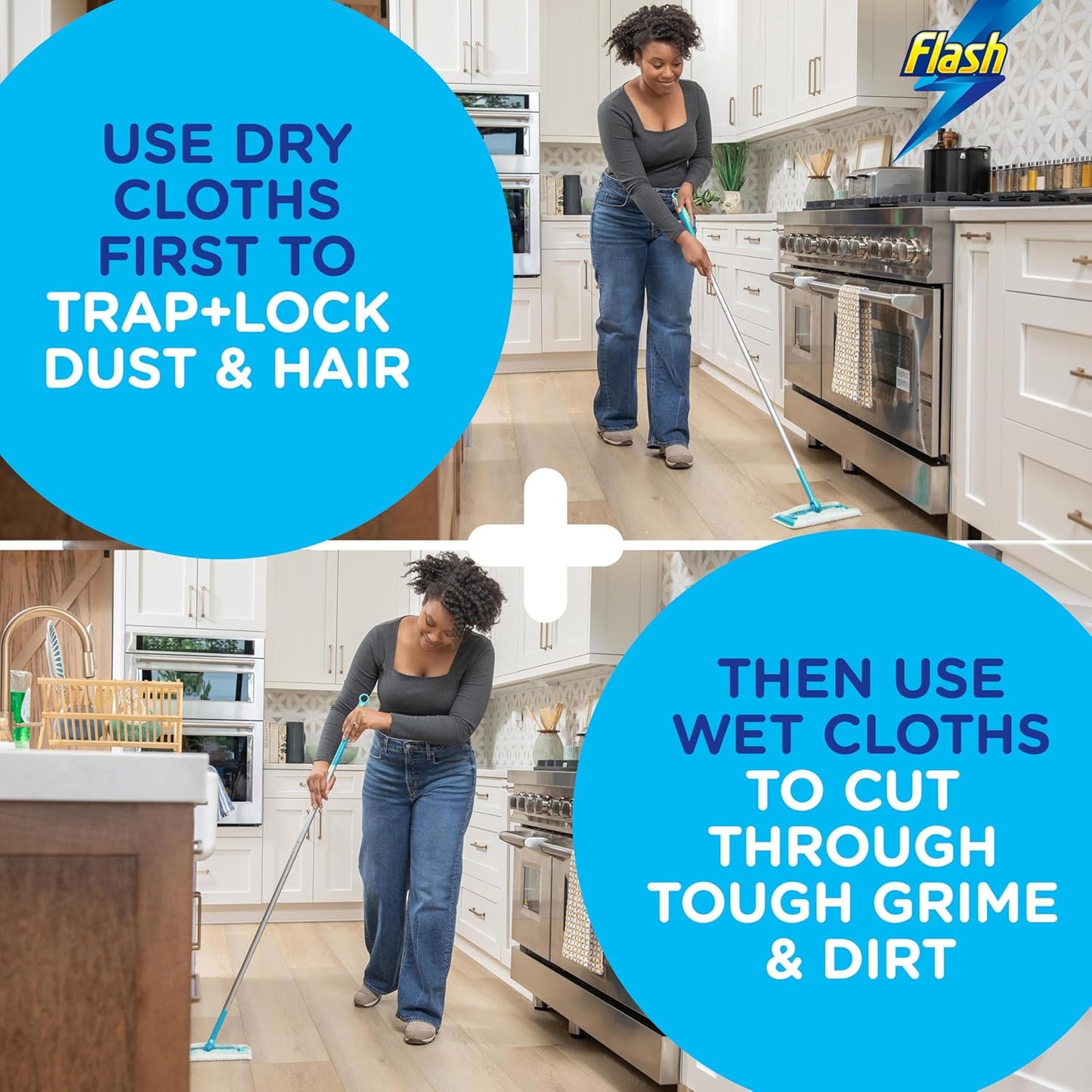 Flash Speedmop Floor Cleaner Starter Kit, Fast Easy & Hygienic (1 Handle + 4 Wet & 4 Dry Refills), Trap & Lock Daily Dirt, Grease & Grime Without Getting Down On Your Knees