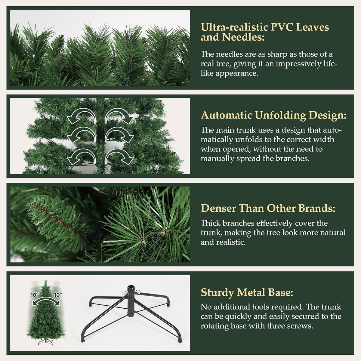 SALCAR 7ft Christmas Tree – Realistic Artificial Christmas Tree with Metal Stand, 210cm Xmas Tree, Quick Setup, Premium Christmas Decoration