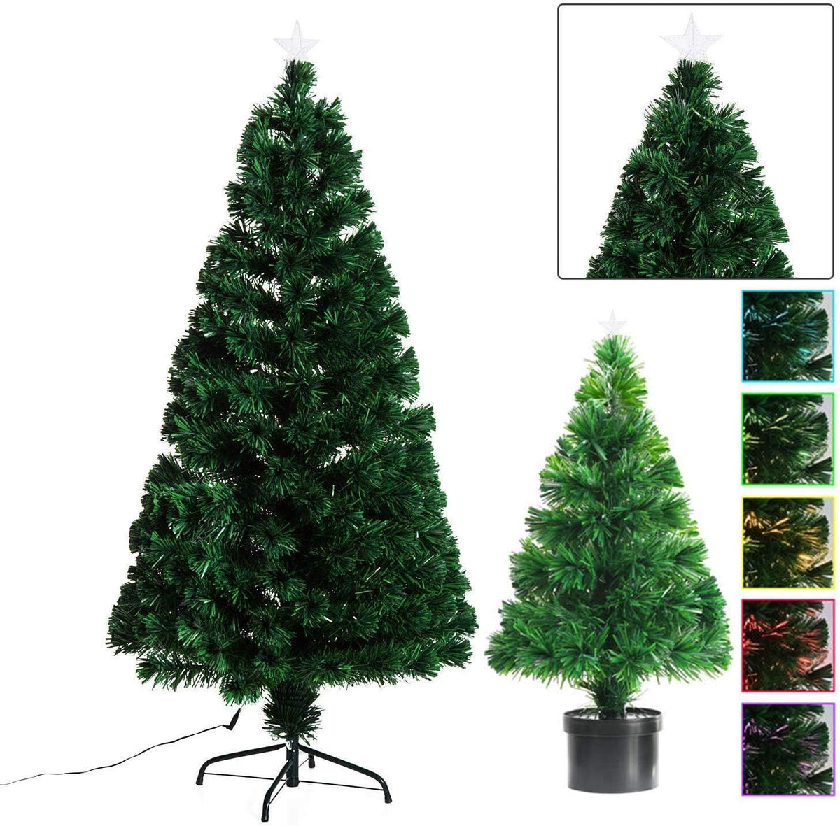New Christmas Tree X-Mas Tree Fiber Optic Color Changing Multi Colour Led Lights With Star Free Standing Indoor Tree Lights XMAS Gift (7 FT)