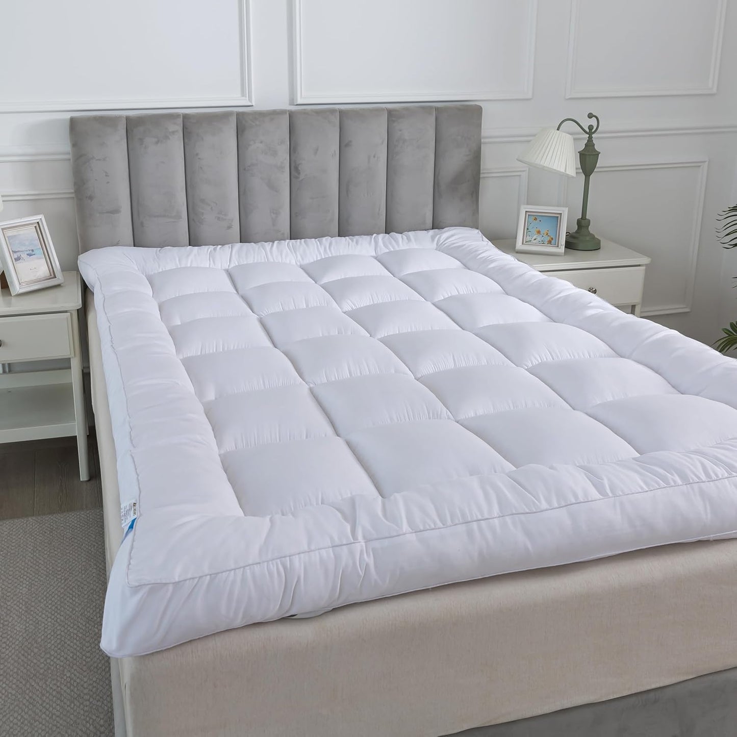 Hotel Quality Box Stitched Microfibre Mattress Topper 5cm Super soft Heavy Fill Orthopaedic Anti Allergy Quilted Mattress Topper (Double,137Cm X190cm)