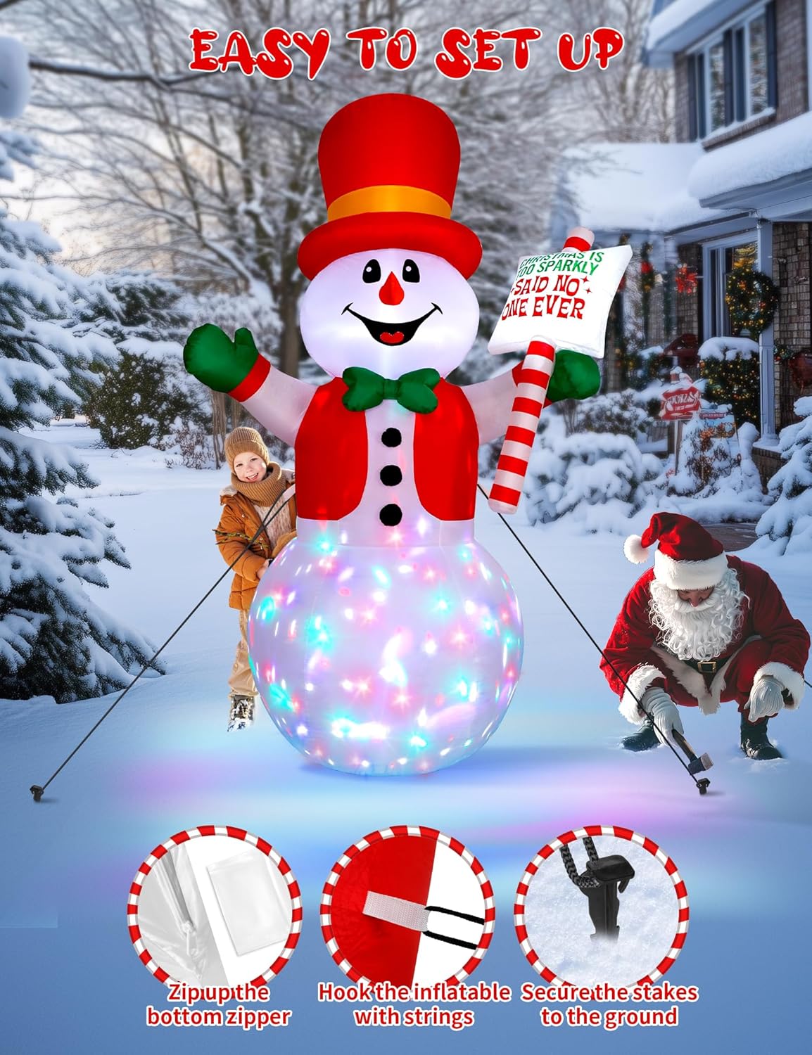Vintoney 244 cm/ 8 FT inflatable snowman Christmas inflatables decorations outdoor decoration large blow ups for yard holiday xmas indoor garden holiday air filled led