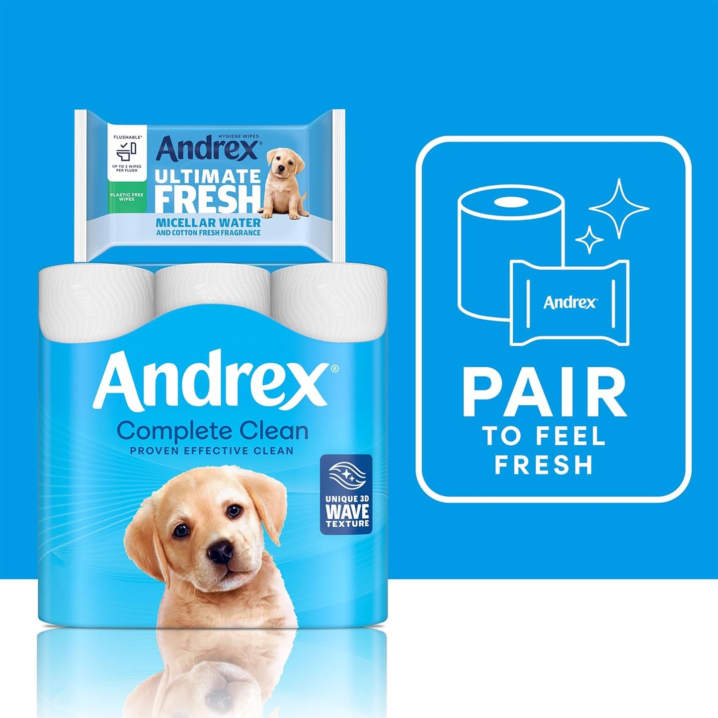 Andrex Ultimate Fresh Washlets, 12 Packs - Gentle, Biodegradable, Flushable Toilet Wipes for Everyday Hygiene, Use with Regular Toilet Roll for a Shower Fresh Clean