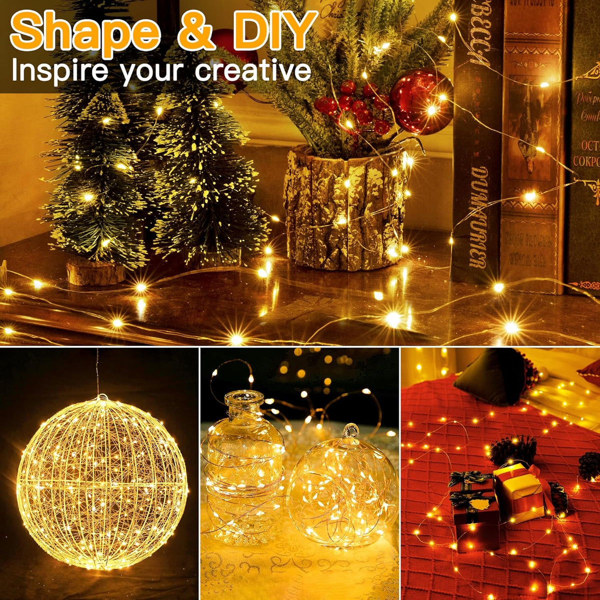 Ollny 5m 50 LED Fairy Lights Battery Operated, Bright Waterproof Copper Wire String Light for Indoor Outdoor Lighting, Christmas Tree Bedroom Outside Party Bottle Wedding Decorations (Warm White)