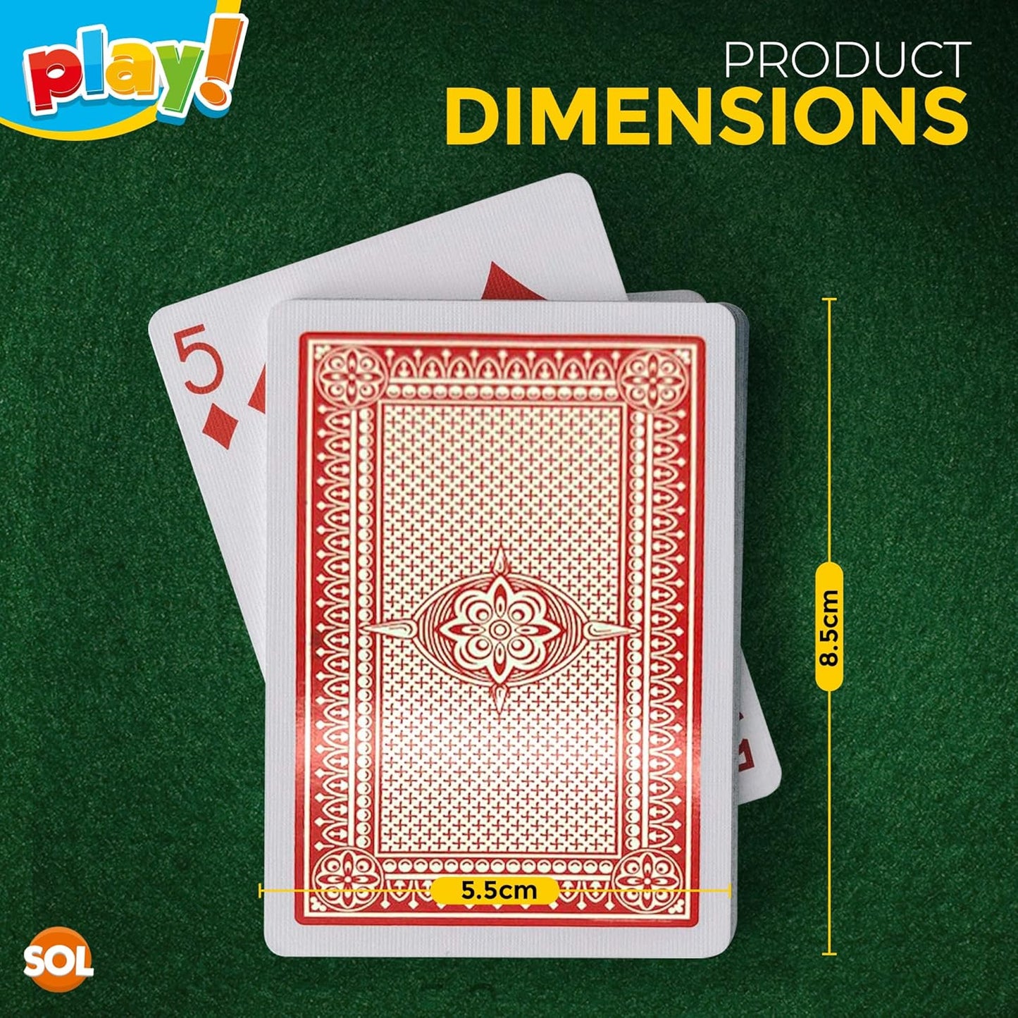 SOL 2pk Playing Cards, Standard UK Deck for Kids or Adults, Plastic Play Multi pack, Waterproof Poker Gift Set, Premium, Lightweight, Cool Design for Fun Game Nights, Travel and Entertainment