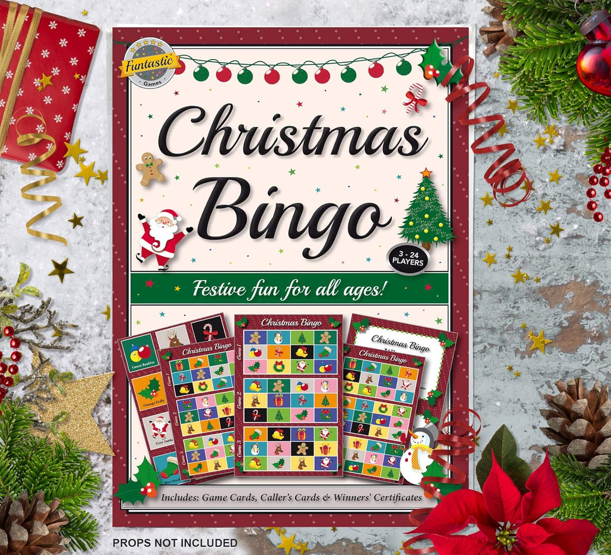 Christmas Party Bingo Game. A fun entertaining activity idea for family, friends, office party, clubs or pubs -novelty secret santa gift or stocking/xmas eve box filler.