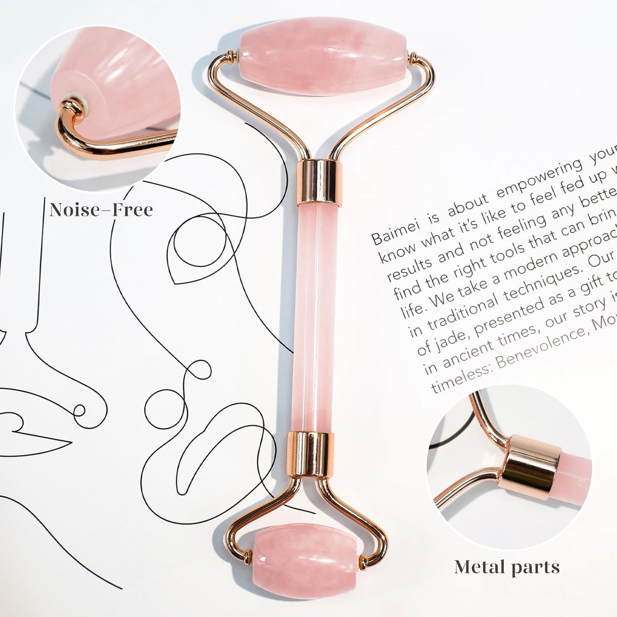 BAIMEI Rose Quartz Gua Sha & Jade Roller Set