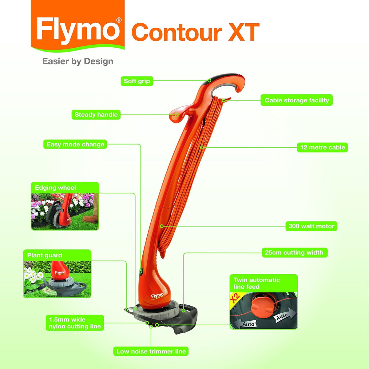 Flymo Contour XT Electric Grass Trimmer & Edger – 300W, 25cm
