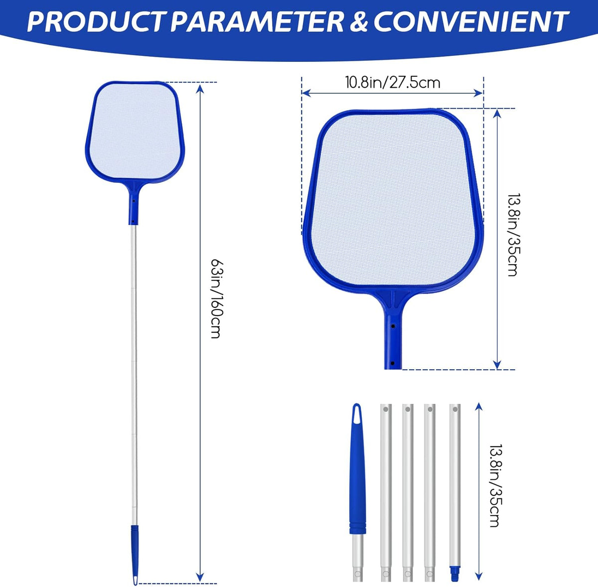 Jsdoin Pool Skimmer Net with 48″ Telescopic Pole