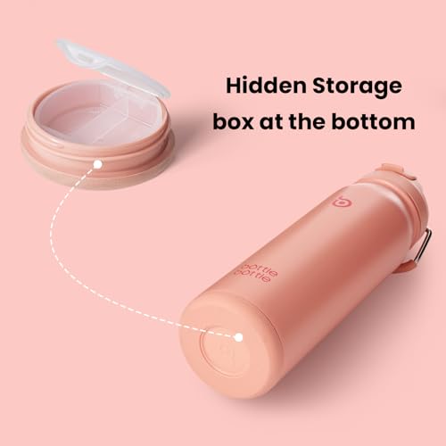BOTTLE BOTTLE Insulated Water Bottle Stainless Steel 700ml（24oz） Bike Water Bottles with Straw and Adjustable Lid Daily Drink Flask Pill Organizer (salmon)