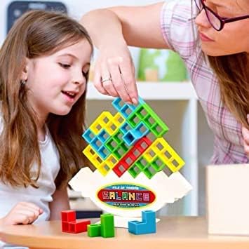 Deyaah 16Pcs Tetra Tower Balance Game, Stacking Blocks Games, Balancing Swing Stacking Fun Toys Building Blocks for Family Games, Parties, Travel, Team Building Blocks Toy