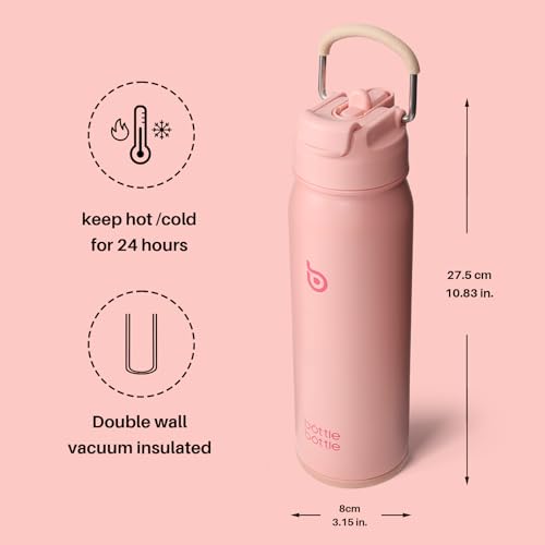 BOTTLE BOTTLE Insulated Water Bottle Stainless Steel 700ml（24oz） Bike Water Bottles with Straw and Adjustable Lid Daily Drink Flask Pill Organizer (salmon)