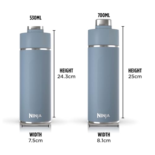 Ninja Thirsti Water Bottle and Flask 700 ML With Leak-Proof Lid, Designed For Carbonated, Hot & Cold Drinks, Ideal For Travel & Sports, Triple Insulated, Stainless Steel Bottle, Blue, DW2401EUUKBL