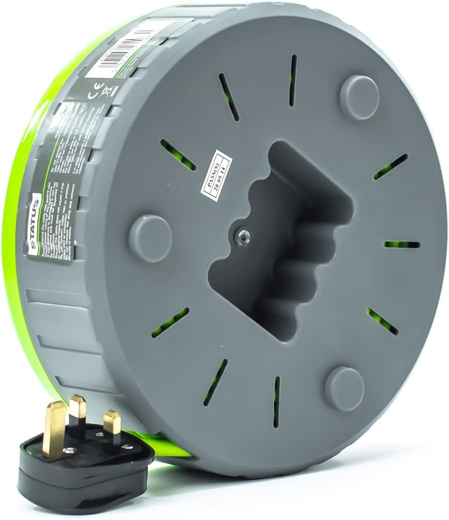 STATUS 2-Socket Cable Reel – 10m Green Outdoor Extension Lead, Heavy-Duty 13A with Thermal Cut-Out Protection – Ideal for Garden, DIY & Workshop Use (S13A10MCR3)