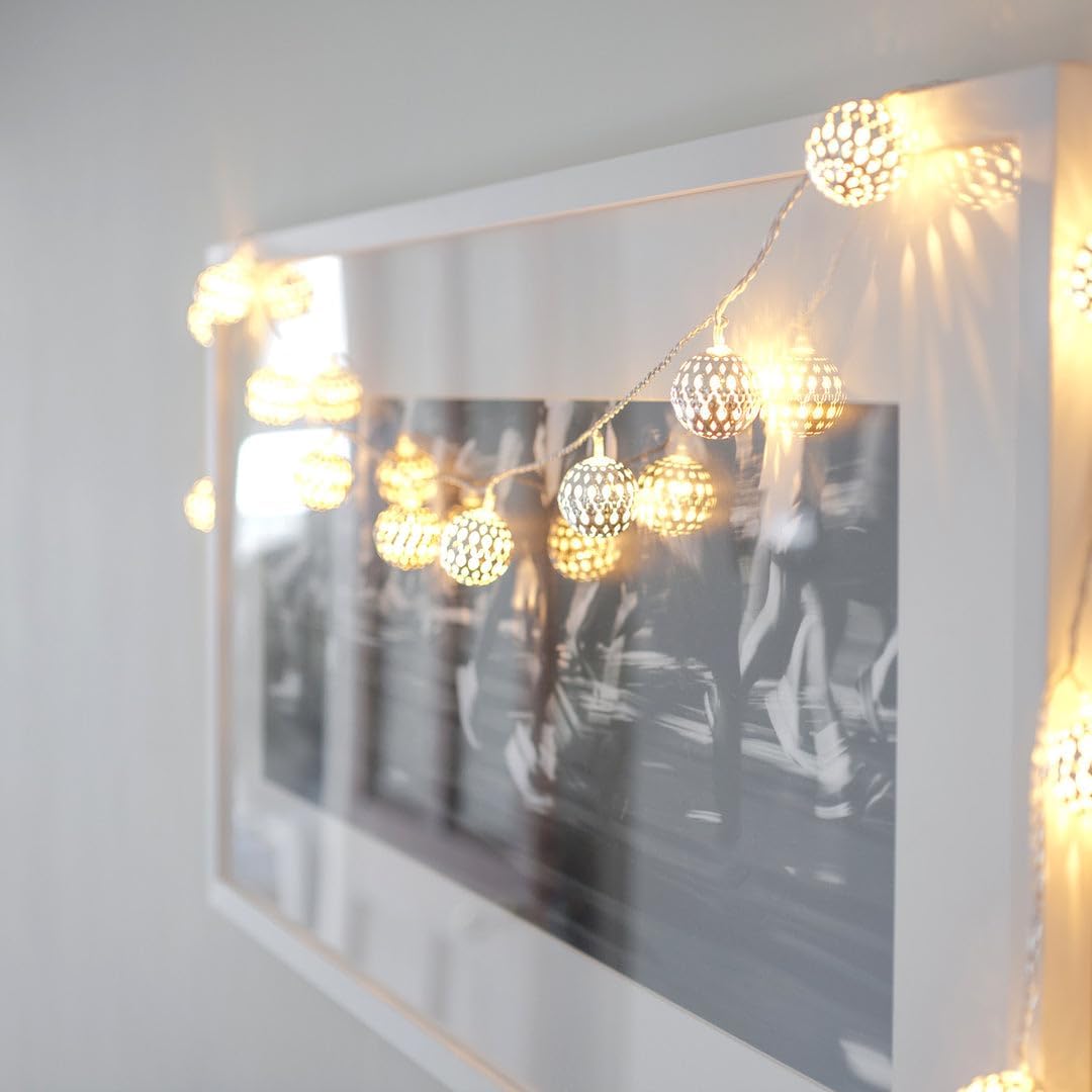 Lights4fun Indoor Moroccan Tangier String Fairy Lights 16 Warm White LEDs Plug in with Rocker Switch 3m