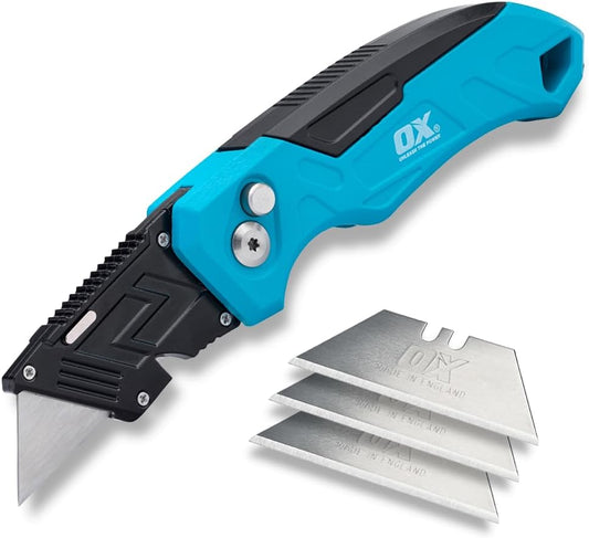 OX TOOLS P224301 Pro Heavy Duty Fixed Blade Folding Knife, Blue / Black