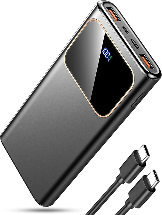 10,000mAh Fast Charging Portable Power Bank – 22.5W USB-C Input & Output with LED Display – Compatible with iPhone 16/15/14/13/12, Samsung, Android & More (Black)