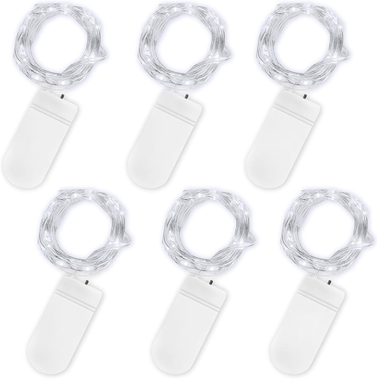 Jsdoin Fairy Lights, 6 Pack 2m 20 Led Battery Operated String Lights Copper Wire Light for Indoor Outdoor Lighting, Bedroom, Wedding Decor, Party, Christmas, Tree Decoration (Cool White)