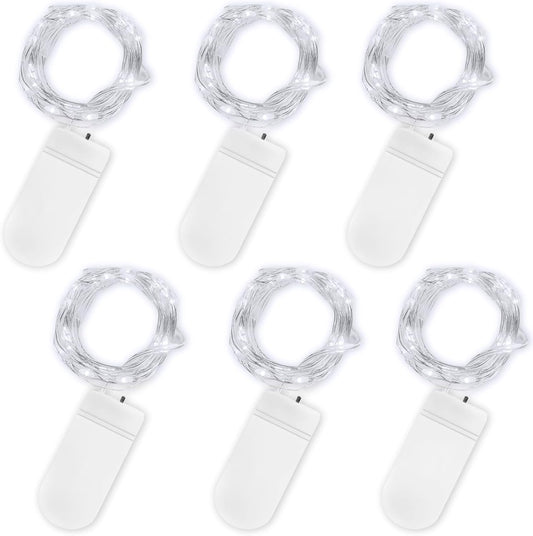 Jsdoin Fairy Lights, 6 Pack 2m 20 Led Battery Operated String Lights Copper Wire Light for Indoor Outdoor Lighting, Bedroom, Wedding Decor, Party, Christmas, Tree Decoration (Cool White)