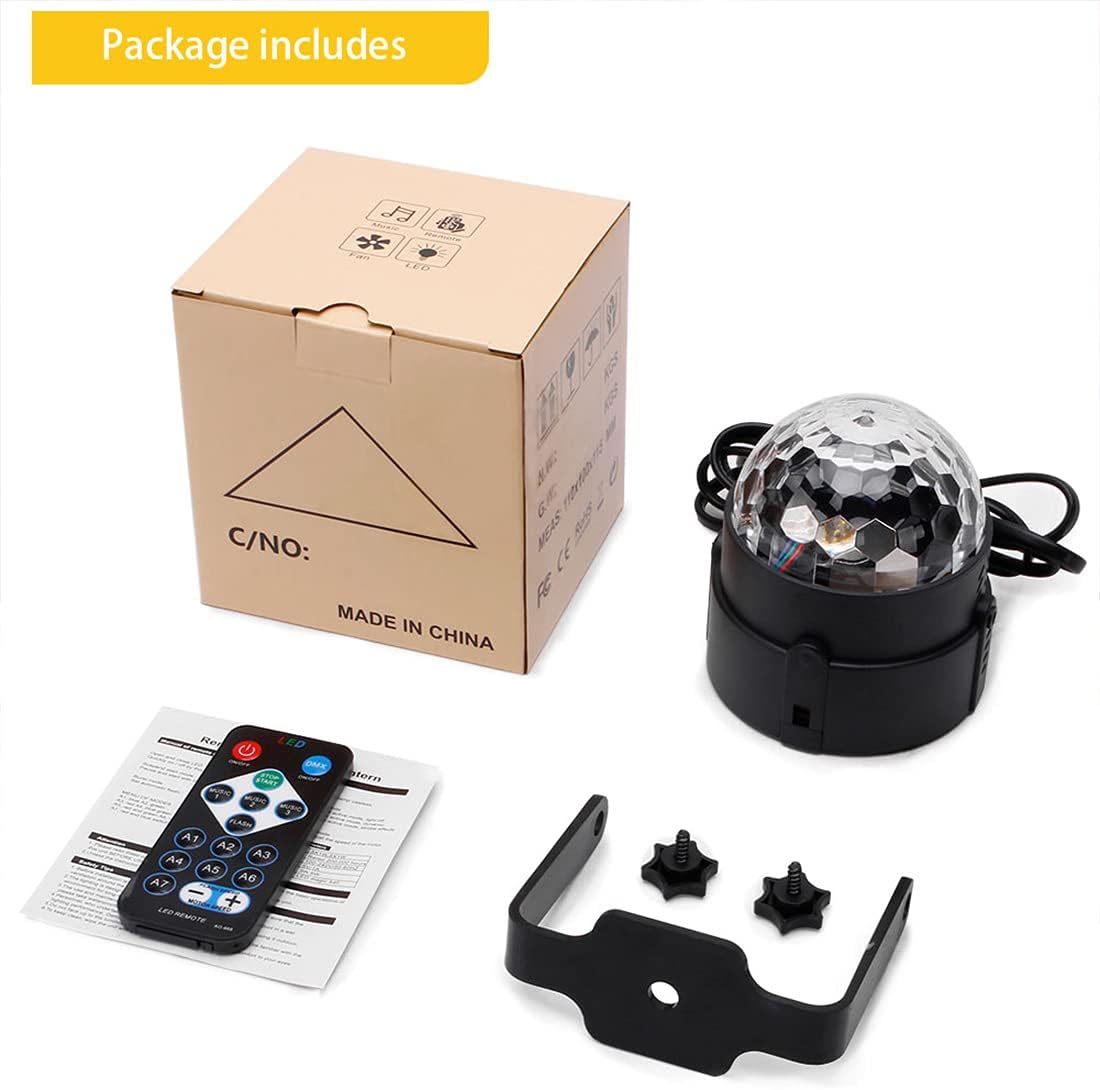 Disco Lights, SEBRUANC Mini Disco Ball LED Party Lamp Music Controlled Disco DJ 360° Rotating Ball Light 3W RGB Stage Lights with Remote Control for Home Parties Birthday KTV Party Christmas 1pc