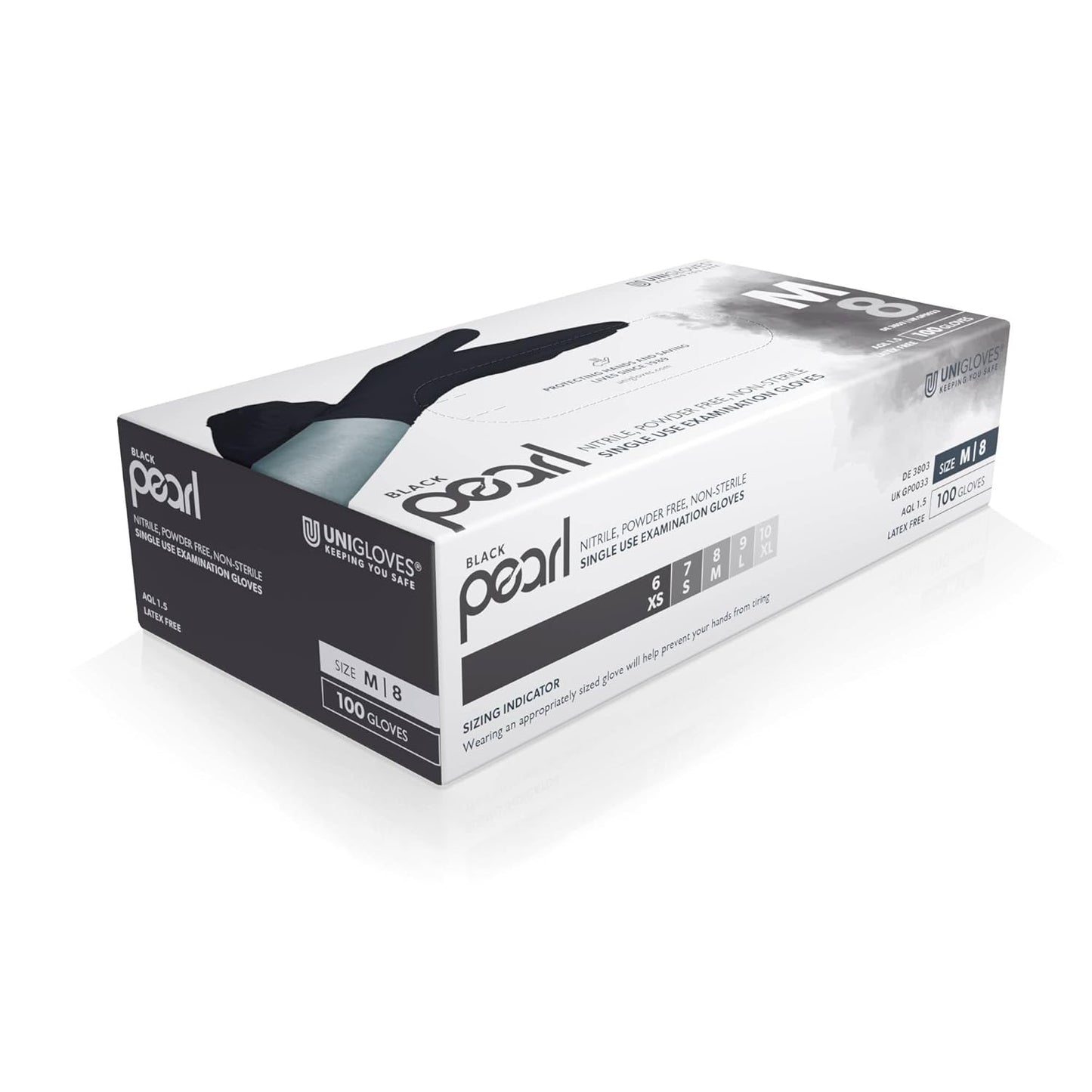 Unigloves Black Pearl Nitrile Examination Gloves - Multipurpose, Powder Free and Latex Free Disposable Gloves - Box of 100 Gloves, Black, Large (GP0034)