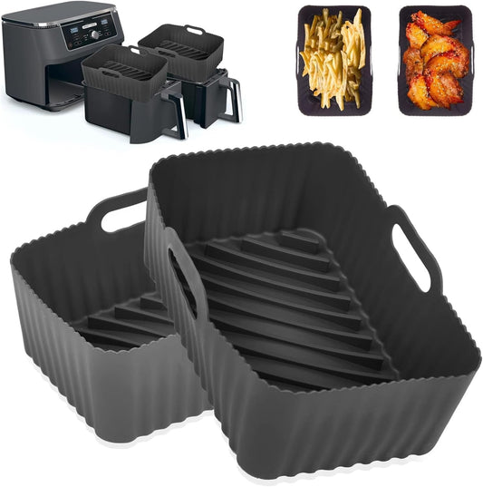 Silicone Air Fryer Liners for Ninja Foodi Air Fryer AF300UK, 2Pcs Ninja Foodi Dual Zone Air Fryer Accessories, Reusable Silicone Dual Basket Air Fryer Liner 7.6L