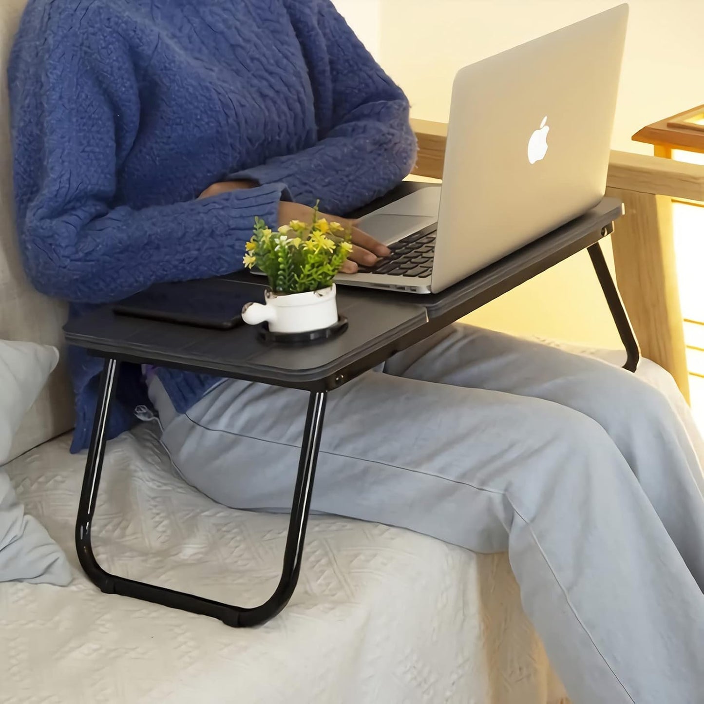 Laptop Desk, Laptop Bed Table with Foldable Legs & Cup Slot, Reading Holder Notebook Stand Breakfast Bed Tray Book Holder for Sofa, Bed, Terrace, Balcony