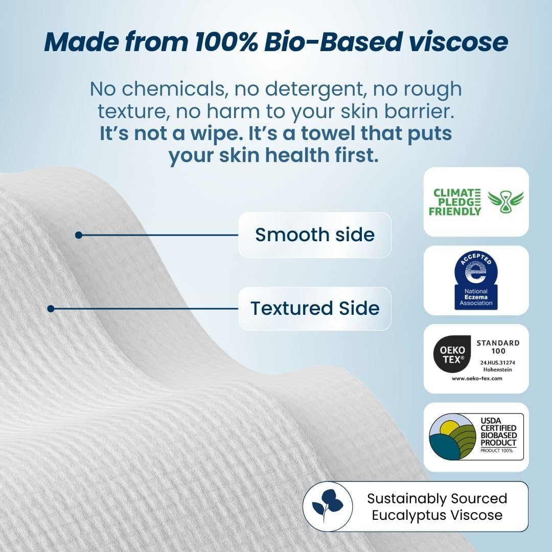 Clean Skin Club Clean Towels XL, 100% USDA Biobased Face Towel, Disposable Face Towelette, Makeup Remover Dry Wipes, Ultra Soft, 50 Ct, 1 Pack